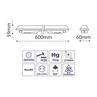 ΦΩΤΙΣΤΙΚΟ LED ΓΡΑΜΜΙΚΟ 600mm 18W 1980LM 6500K IP65 WELLMAX