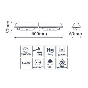 ΦΩΤΙΣΤΙΚΟ LED ΓΡΑΜΜΙΚΟ 600mm 18W 1980LM 6500K IP65 WELLMAX