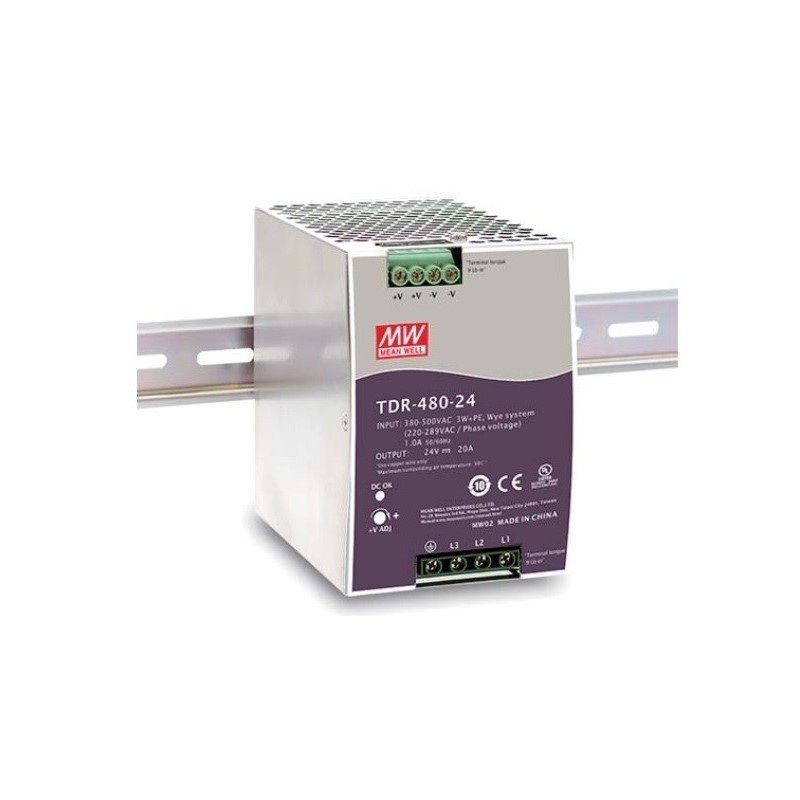 Τροφοδοτικό Ράγας 480W/24V/20A Slim 3Φ ΤDR480-24 Mean Well