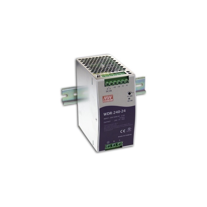 Τροφοδοτικό Ράγας 240W/24V/10A Slim Wide Input WDR240-24 Mean Well